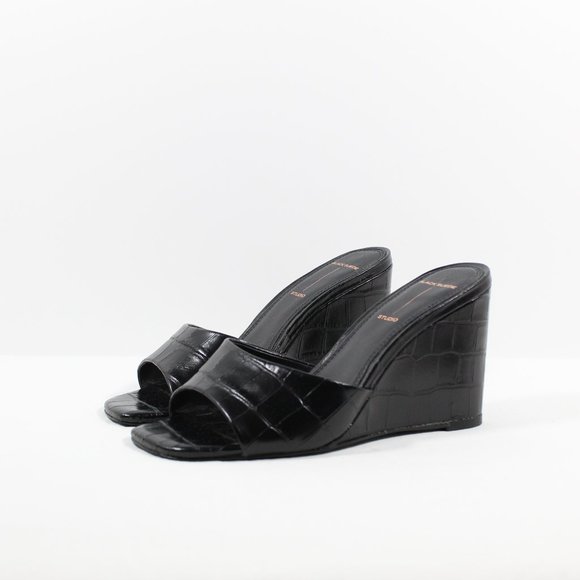 Black Suede Studio Chloe Wedge Sandal - Black Croc 36.5EU - Picture 1 of 6